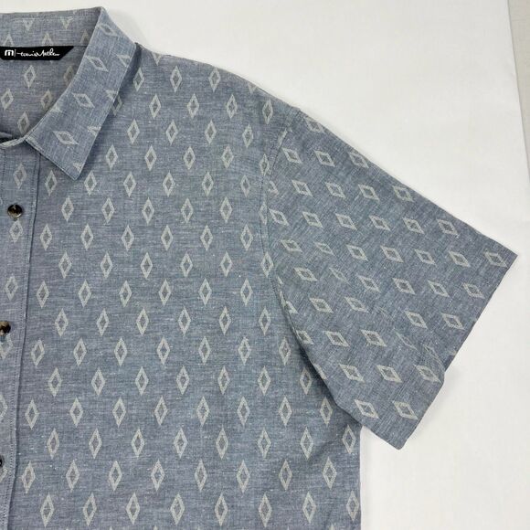 Travis Mathew Blue Gray Diamond Print Short Sleeve Button Down Shirt Men’s XL - Picture 4 of 8